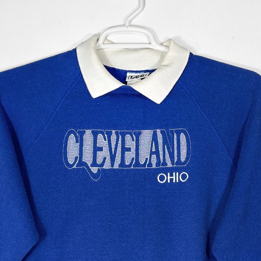 VTG 80s 90s Lee Cleveland Ohio Sweatshirt Sz XL Blue White Collar Made‎ in USA